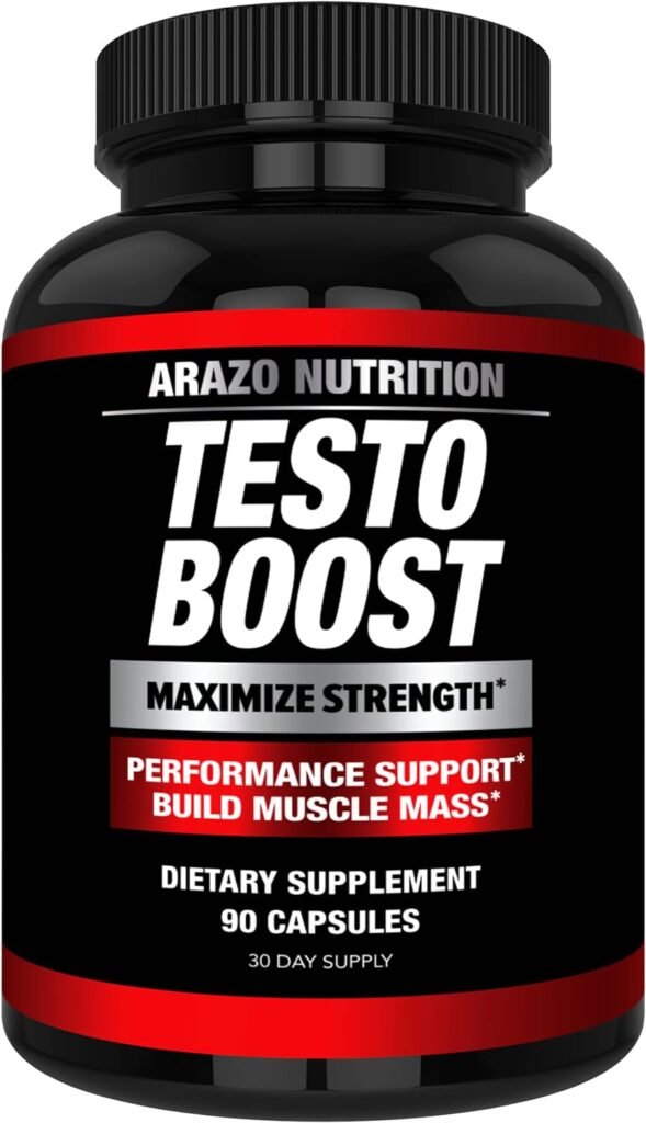 Arazo Nutrition TestoBoost Test Booster Supplement - Potent  Natural Herbal Pills - Boost Muscle Growth - Tribulus, Horny Goat Weed, Hawthorn, Zinc, Minerals