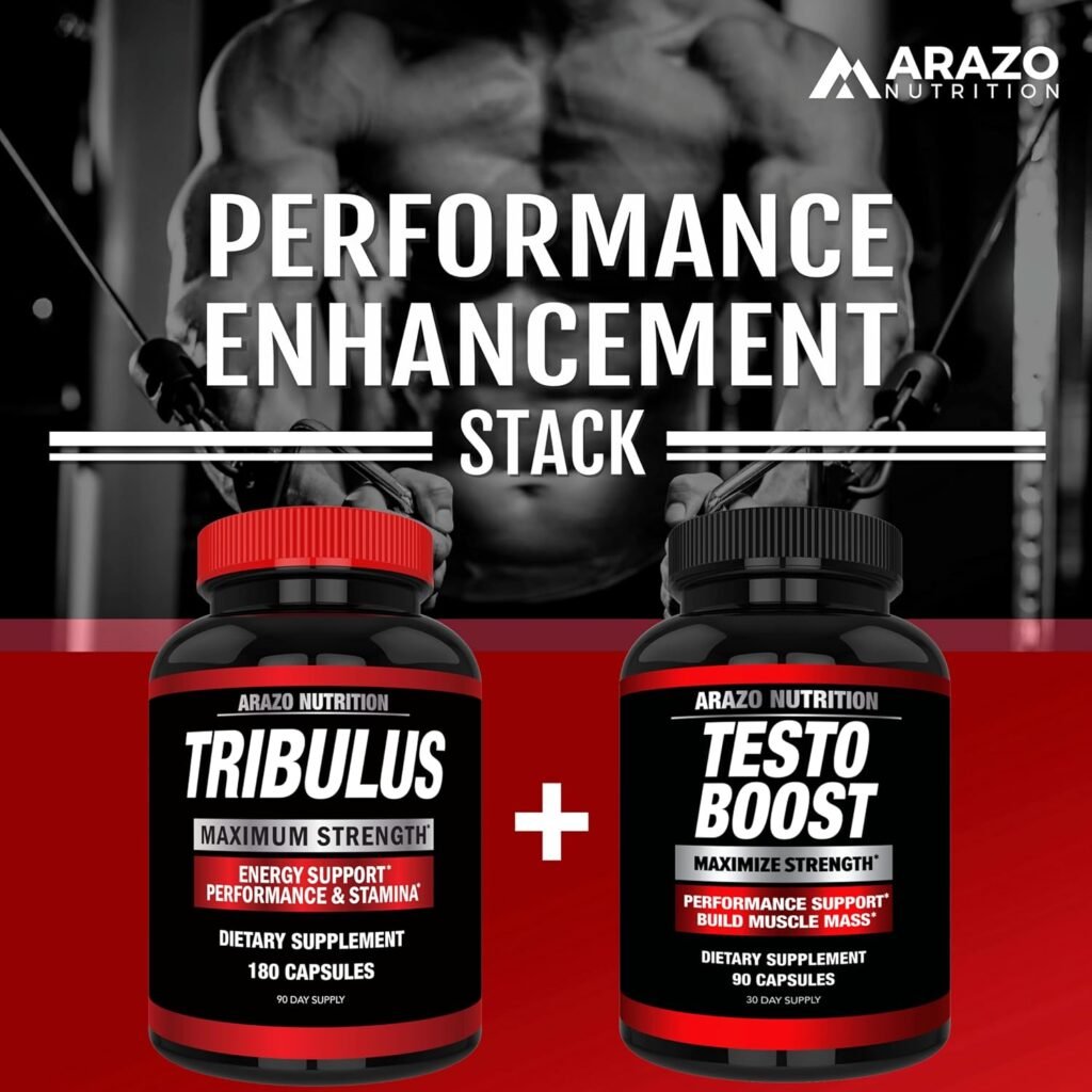 Arazo Nutrition TestoBoost Test Booster Supplement - Potent  Natural Herbal Pills - Boost Muscle Growth - Tribulus, Horny Goat Weed, Hawthorn, Zinc, Minerals