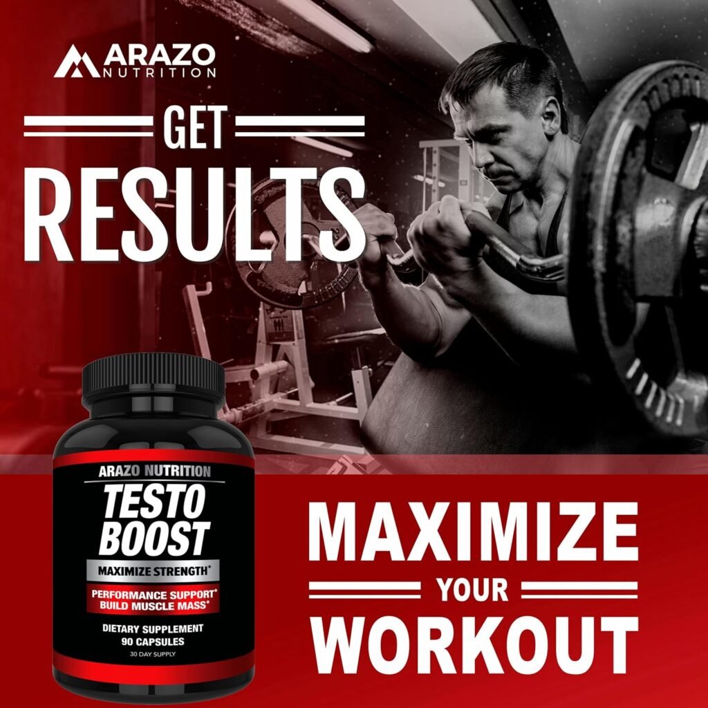 Arazo Nutrition TestoBoost Test Booster Supplement - Potent  Natural Herbal Pills - Boost Muscle Growth - Tribulus, Horny Goat Weed, Hawthorn, Zinc, Minerals