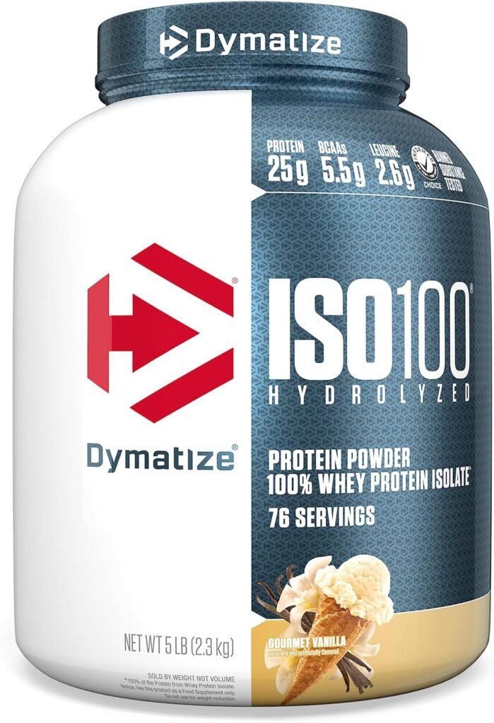 Dymatize ISO 100 Protein Powder with 25g of Hydrolyzed 100% Whey Isolate, Vanilla 5 Pound, Package may vary