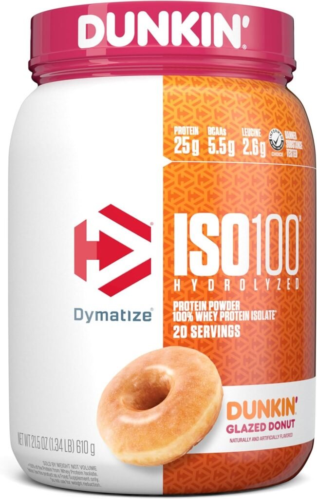 Dymatize ISO100 Hydrolyzed Protein Powder, 100% Whey Isolate, Dunkin Glazed Donut Flavor, 20 Servings, Gluten-Free