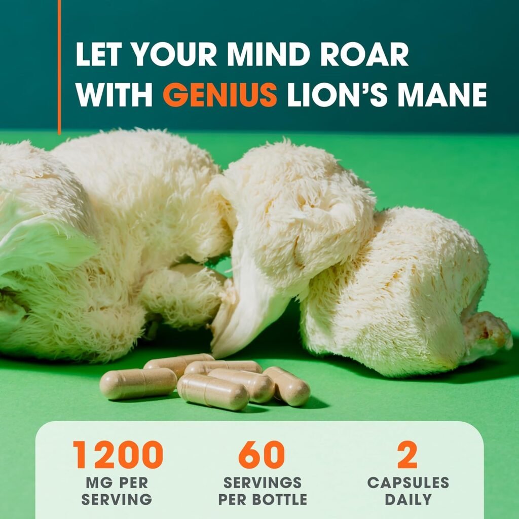 Genius Lions Mane Mushroom Supplement, 120 Pills - Nootropic Supplement to Help Increase Focus, Cognition, Memory, and Clarity