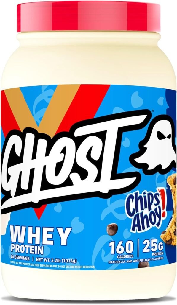 GHOST Whey Protein Powder, Chips Ahoy - 2LB Tub, 25G of Protein - Chocolate Chip Cookie Flavored Isolate, Concentrate  Hydrolyzed Whey Protein Blend