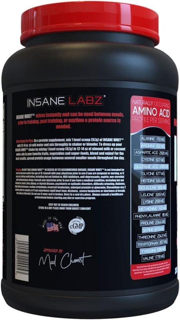 Insane Labz Insane Whey,100% Muscle Building Whey Protein, Post Workout, BCAA Amino Profile, Mass Gainer, Meal Replacement, 5lbs, 60 Srvgs, (Strawberries  Cream)