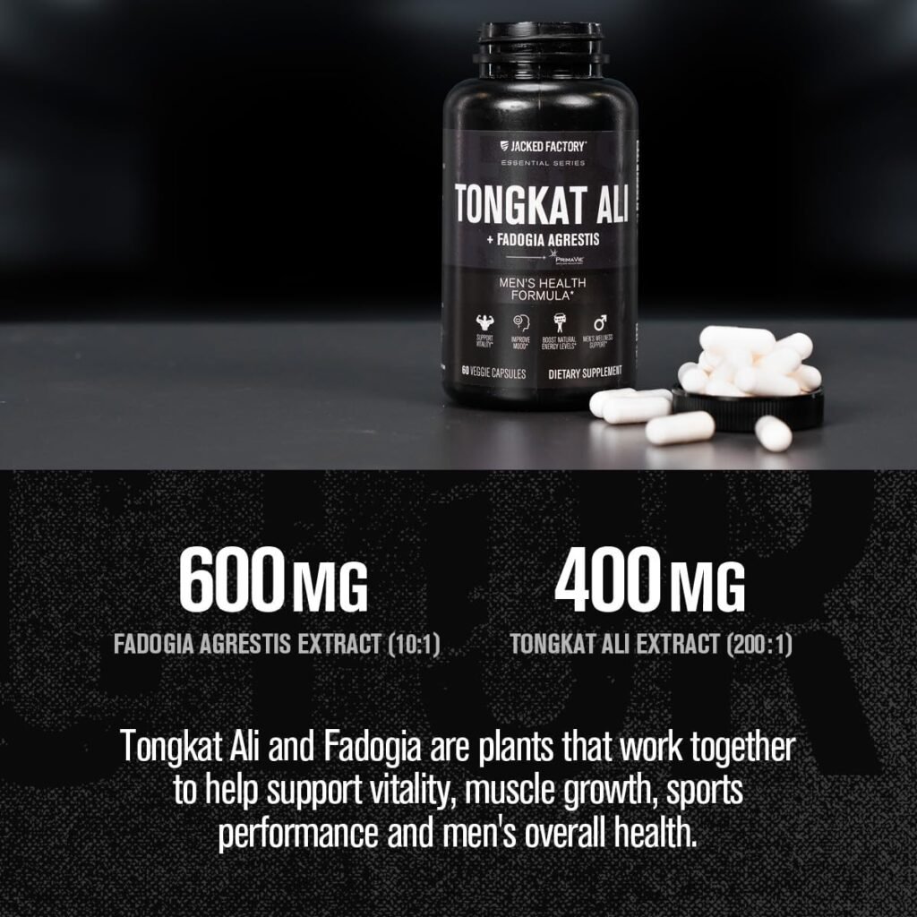 Jacked Factory Indonesian Tongkat Ali + Fadogia Agrestis - 200:1 Extract Longjack Tongkat Ali for Men with Fadogia Agrestis 600mg  Primavie Shilajit to Support Vitality, Energy,  Mood - 60 Capsules